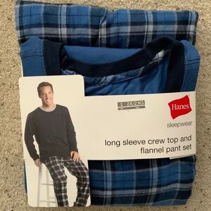 Hanes Mens PJ Set - LS Crew Top and Flannel Pants, Mens 2X, Blue Plaid